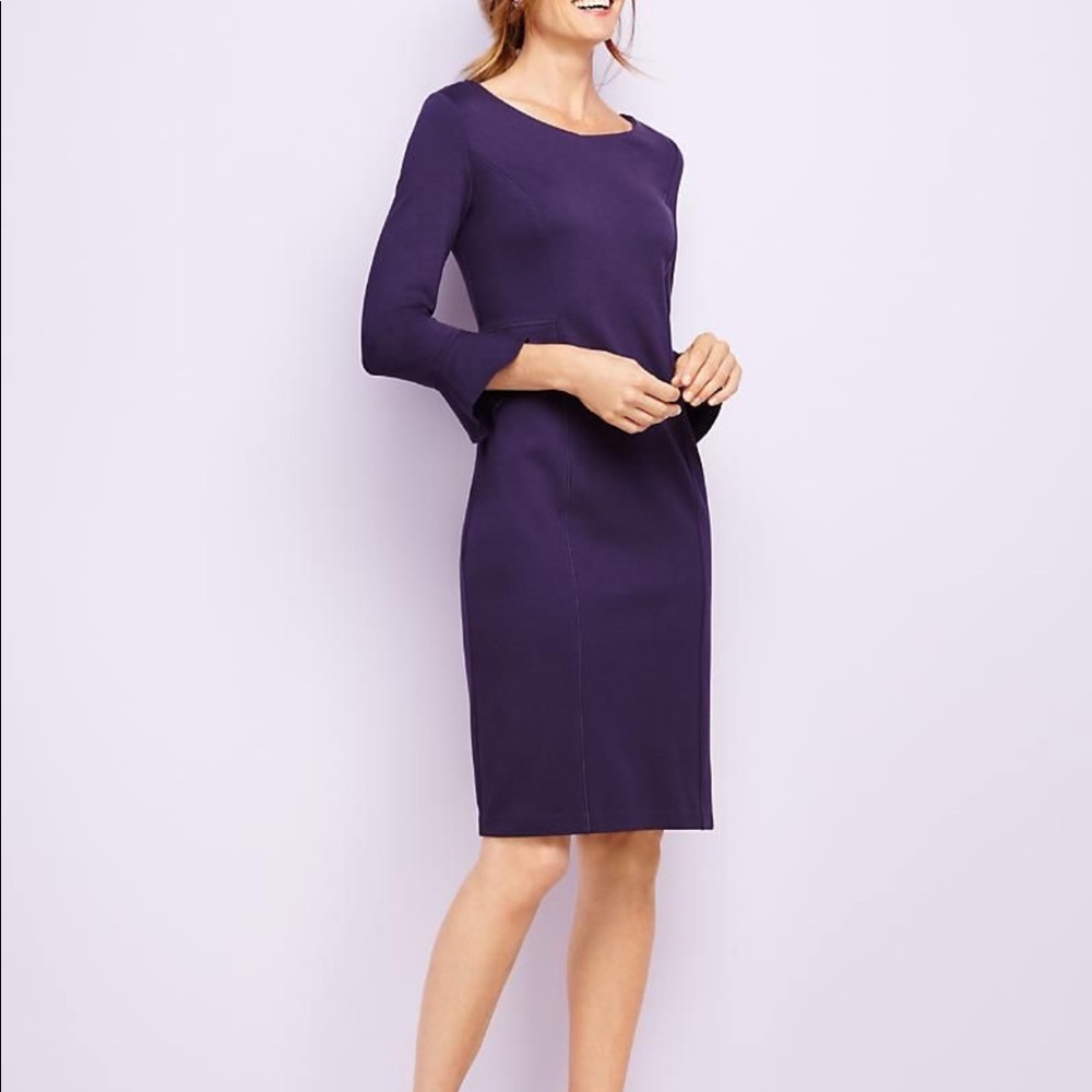 Talbots Purple Flounce Sleeve Ponte Dress